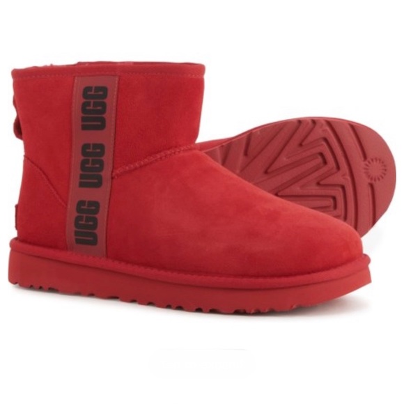 UGG® Australia Classic Mini Side Logo Sheepskin Suede Boots - Samba Red/Black - Picture 5 of 13
